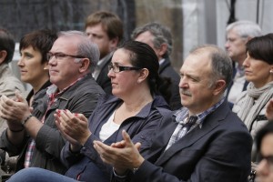 Izaskun Bilbao, Iñigo Urkullu, Andoni Ortuzar en el mitin de Eibar