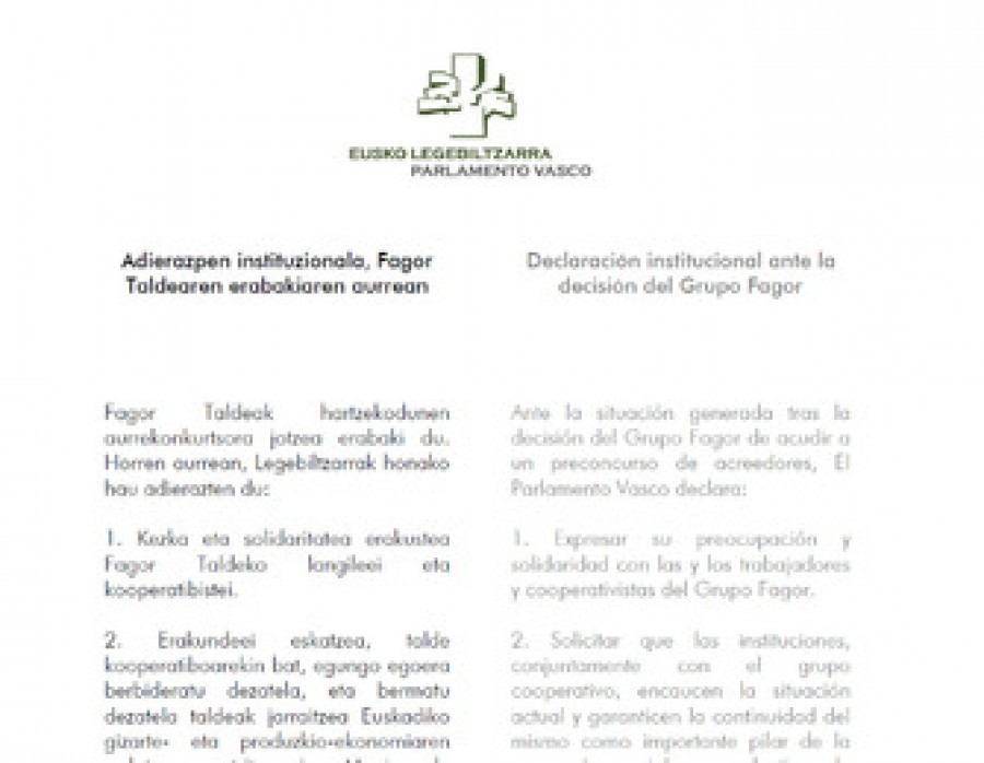 Adierazpen instituzionala, Fagor Taldearen erabakiaren aurrean