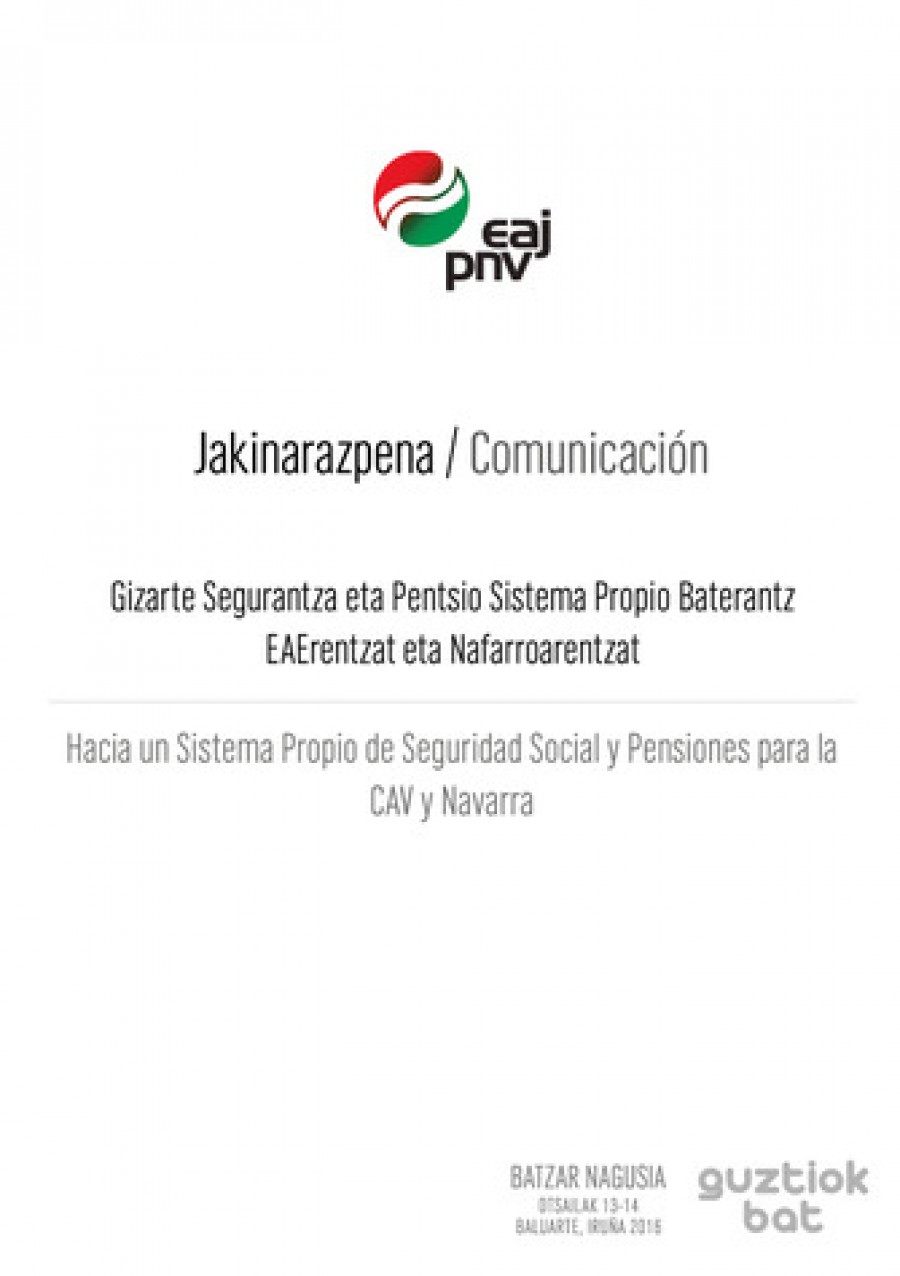 Comunicación. Hacia un Sistema Propio de Seguridad Social y Pensiones para la CAV y Navarra