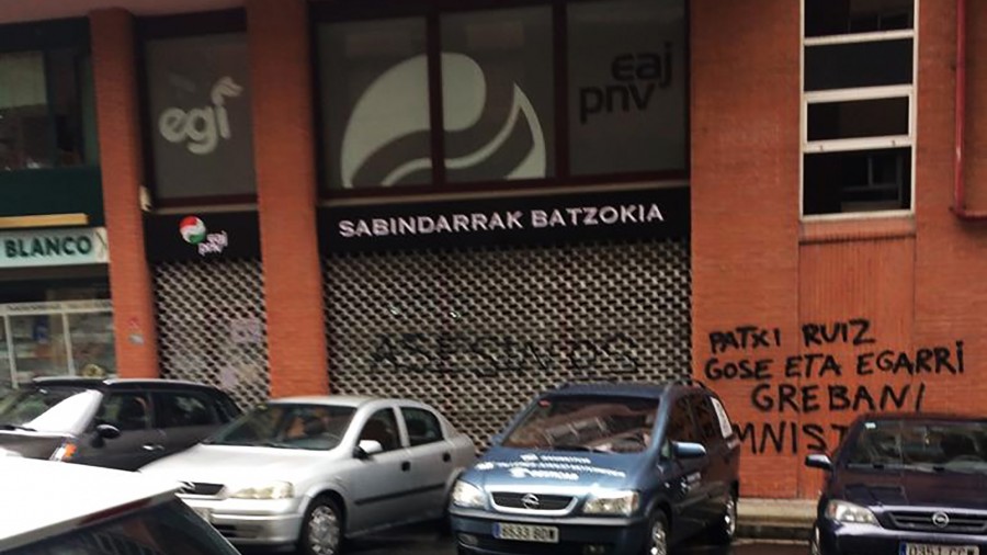 Bizkai Buru Batzarrak Igorre eta Sabindarrak batzokien kontra egin diren erasoak gaitzetsi ditu, jazarpen eta hertsapen kanpaina onartezinaren azken helburuak izan direlarik